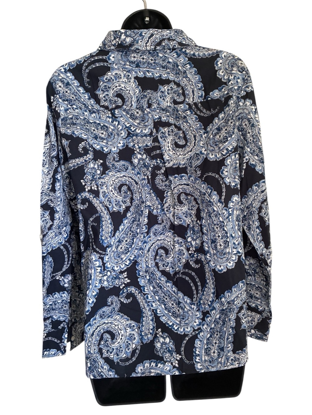 Tommy Hilfiger Office Wear Professional Navy White Paisley Zip-Front Shirt Sz M - Picture 2 of 8